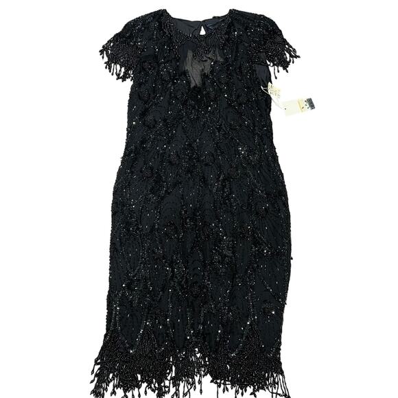 A.J. Bari Dresses & Skirts - A.J. Bari 90's Black Beaded Vintage Open Back Flapper Dress size 14